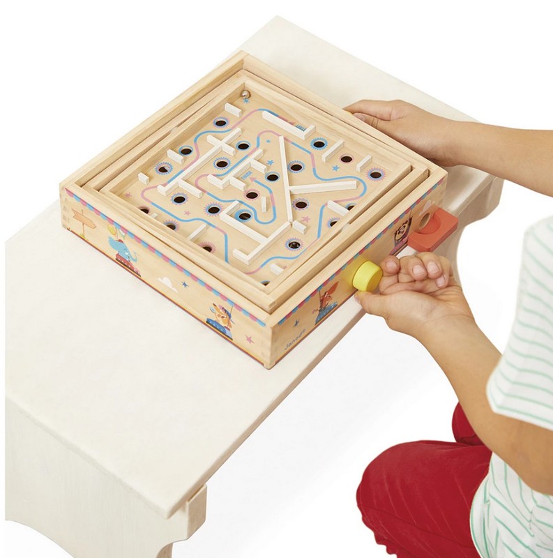 Labirinto in legno per bambini dai 5 anni con biglie in metallo, perfetto come gioco d'abilità, colorato con colori ad acqua